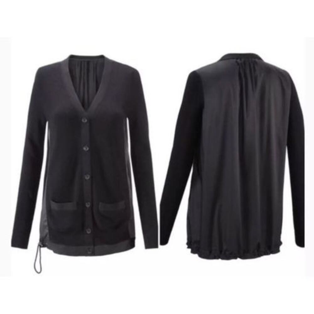 CABI Black Cardigan Sweater Button Down Windbreaker Back Cinch Waist Womens Sml